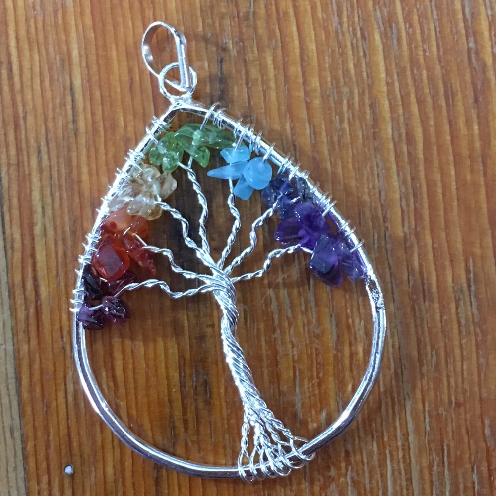 Teardrop shape 7 stone Chakra Tree of Life Pendant